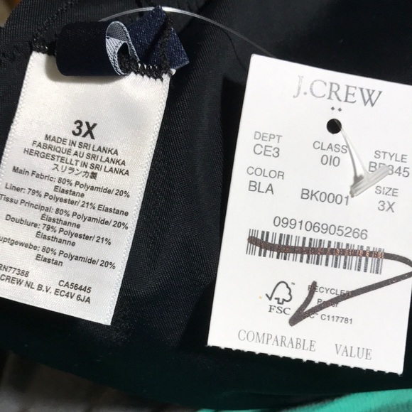 J Crew Factory Bikini Swim Top Plus Size One Shoulder Scalloped Black 3X NWT - Picture 5 of 5